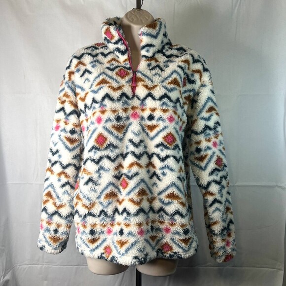 Eddie Bauer Aztec Plush 1/4 Zip Fuzzy Fleece Soft Cozy Pullover Size Small - Picture 10 of 10